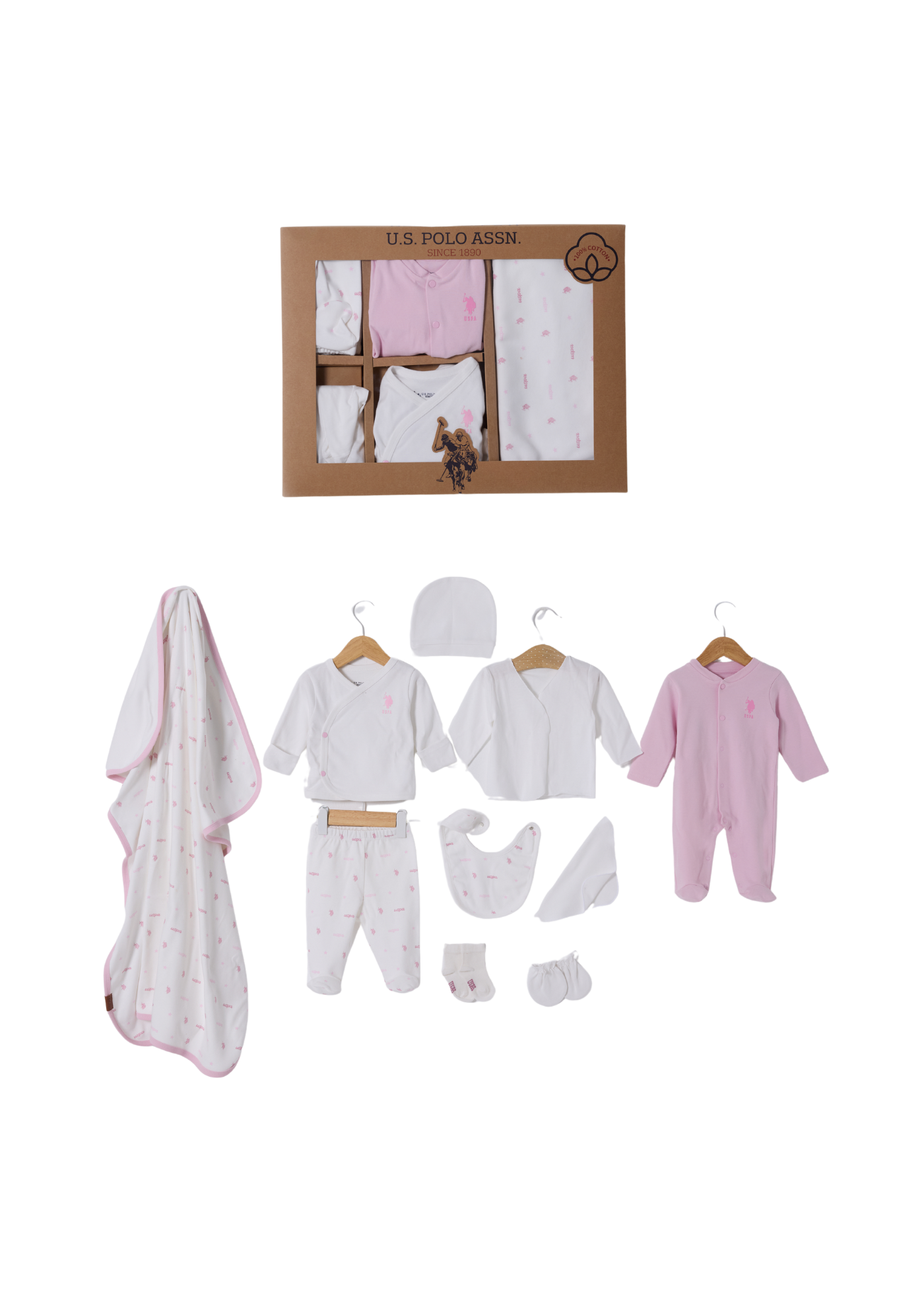 Set 10 Piese Maternitate Ivory cu Imprimeu Logo Roz USB2357 Us Polo Assn