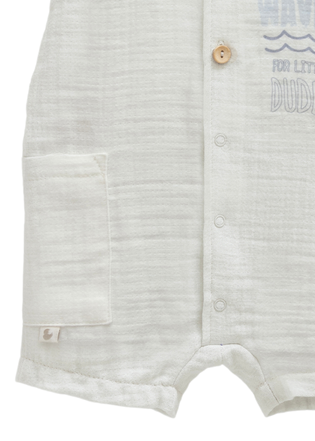 Salopeta Scurta din Muselina Crem cu Guler si Nasturi Little Boy TE1671 Mell Sweet Baby