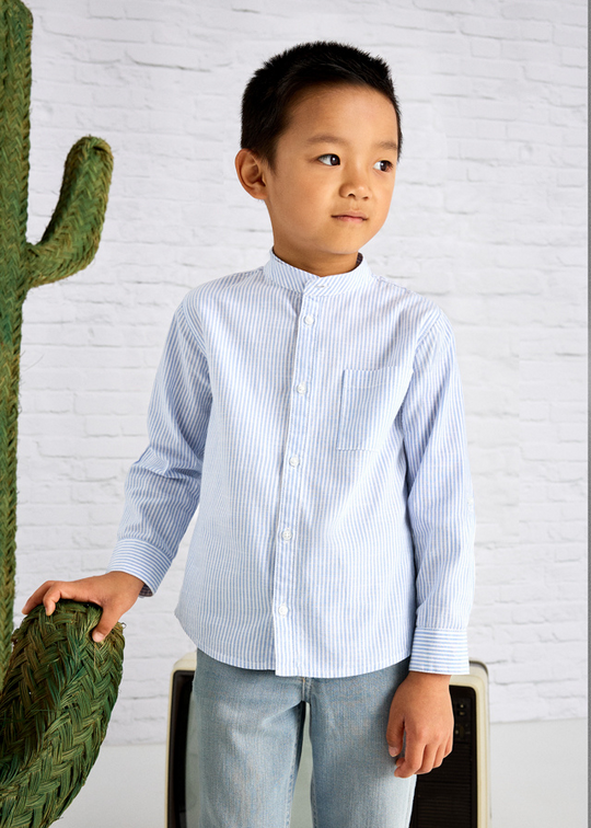 Long Sleeve Shirt with Tunic Collar White with Blue Stripes 3120 Mayoral