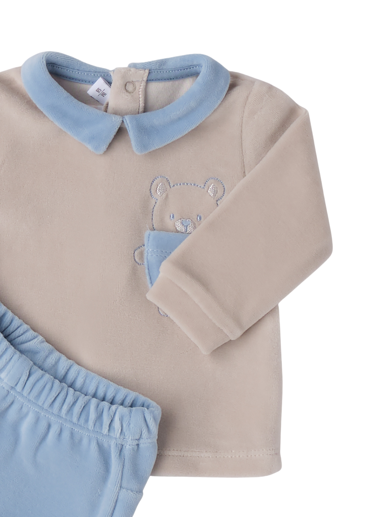 Set 2 Piese Velur Bluza Bej cu Urs si Pantaloni Lungi Bleu 3.F641/00 Minibanda