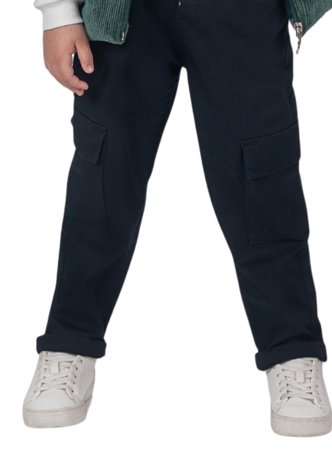 Set 3 Piese Vesta Reiat Verde cu Gluga Bluza Alba cu Dungi Verzi si Pantaloni Lungi Bleumarin 16307 Bebus