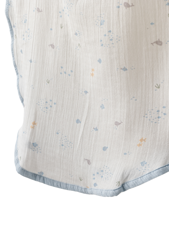 Poncho din Muselina Alb cu Bleu cu Imprimeu Pesti AC25612 Andywawa