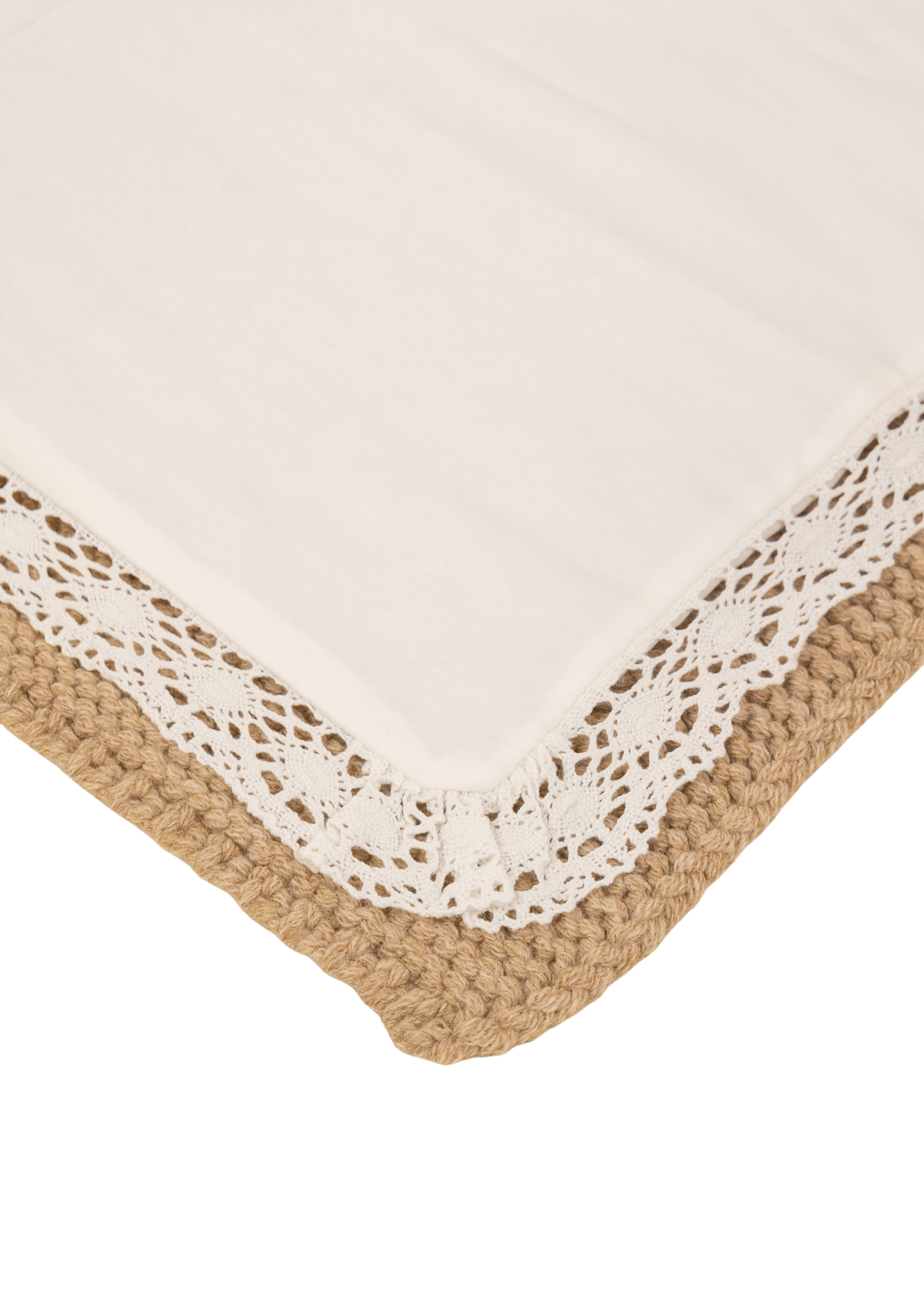 Set Pled Tricotat Bej cu Lana Merinos si Pled Bumbac cu Dantela 9719 Leo King