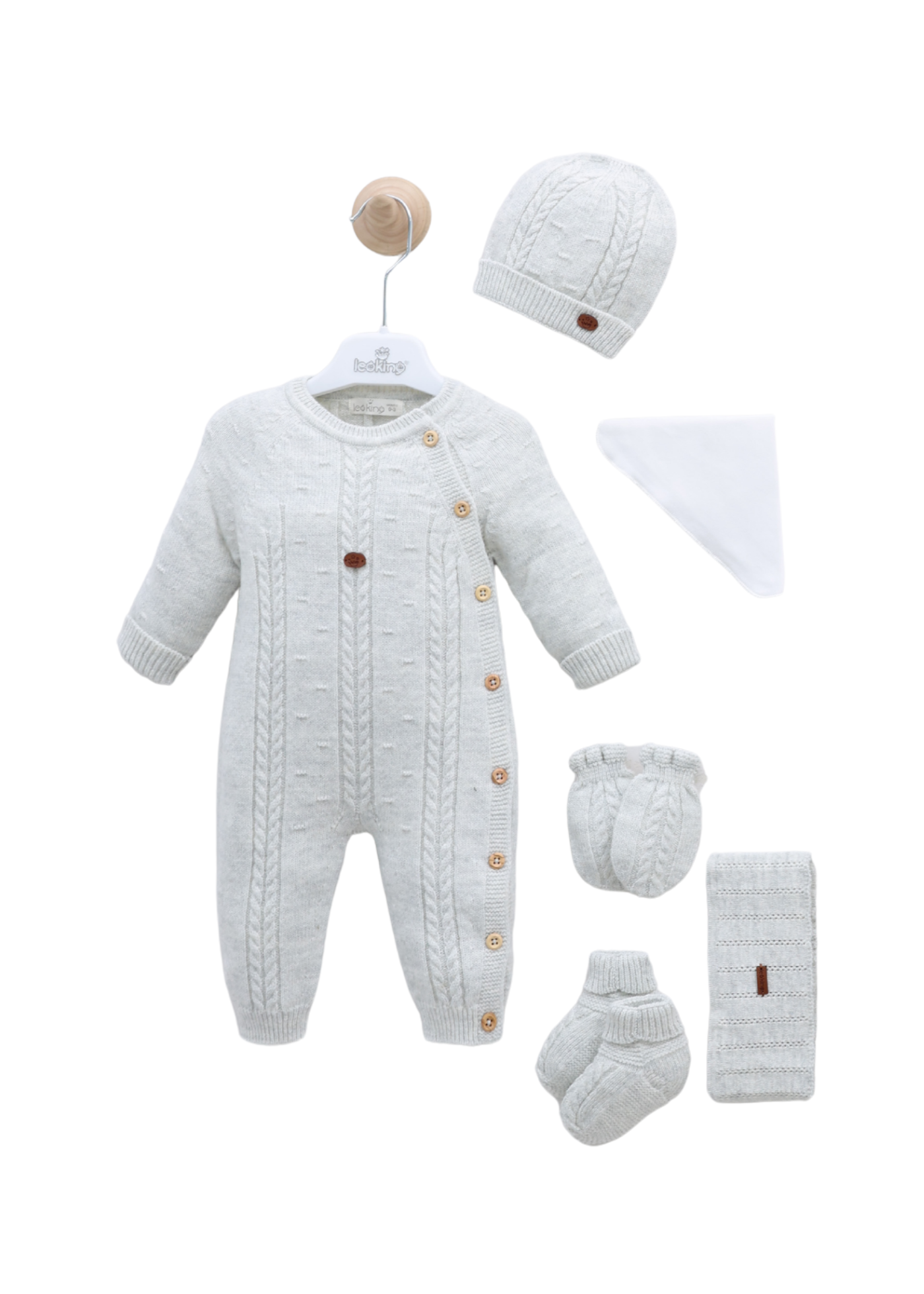 Set Maternitate Gri 9 Piese cu Lana Merinos 3450 Leo King