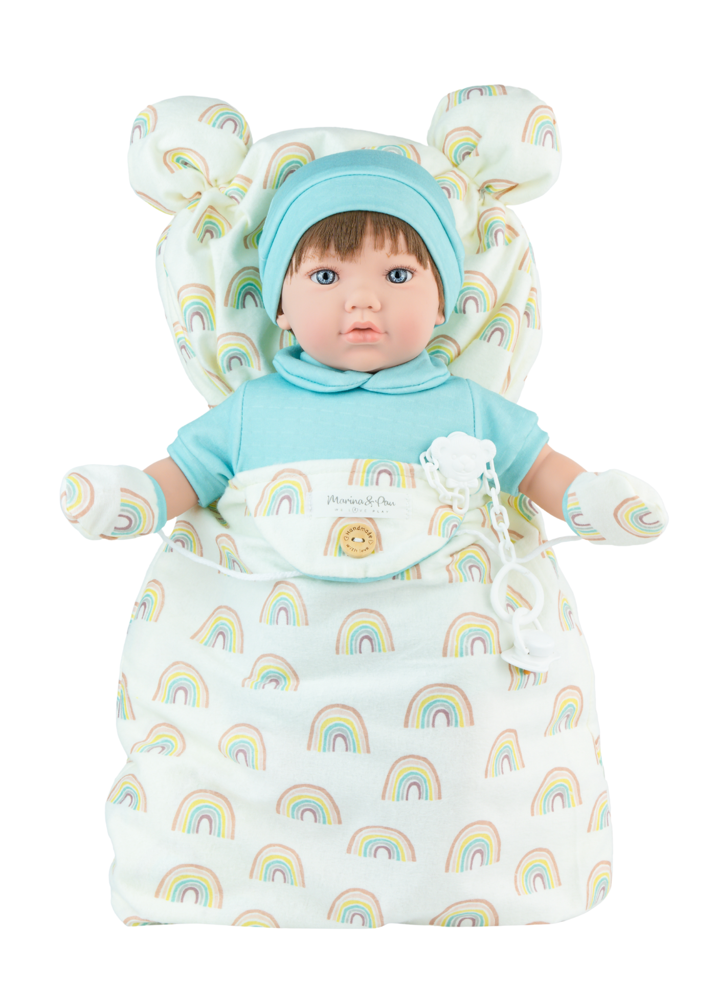 Papusa Parfumata Teo Nana, Corp Moale cu Salopeta si Caciula Bleu 899 Marina&Pau