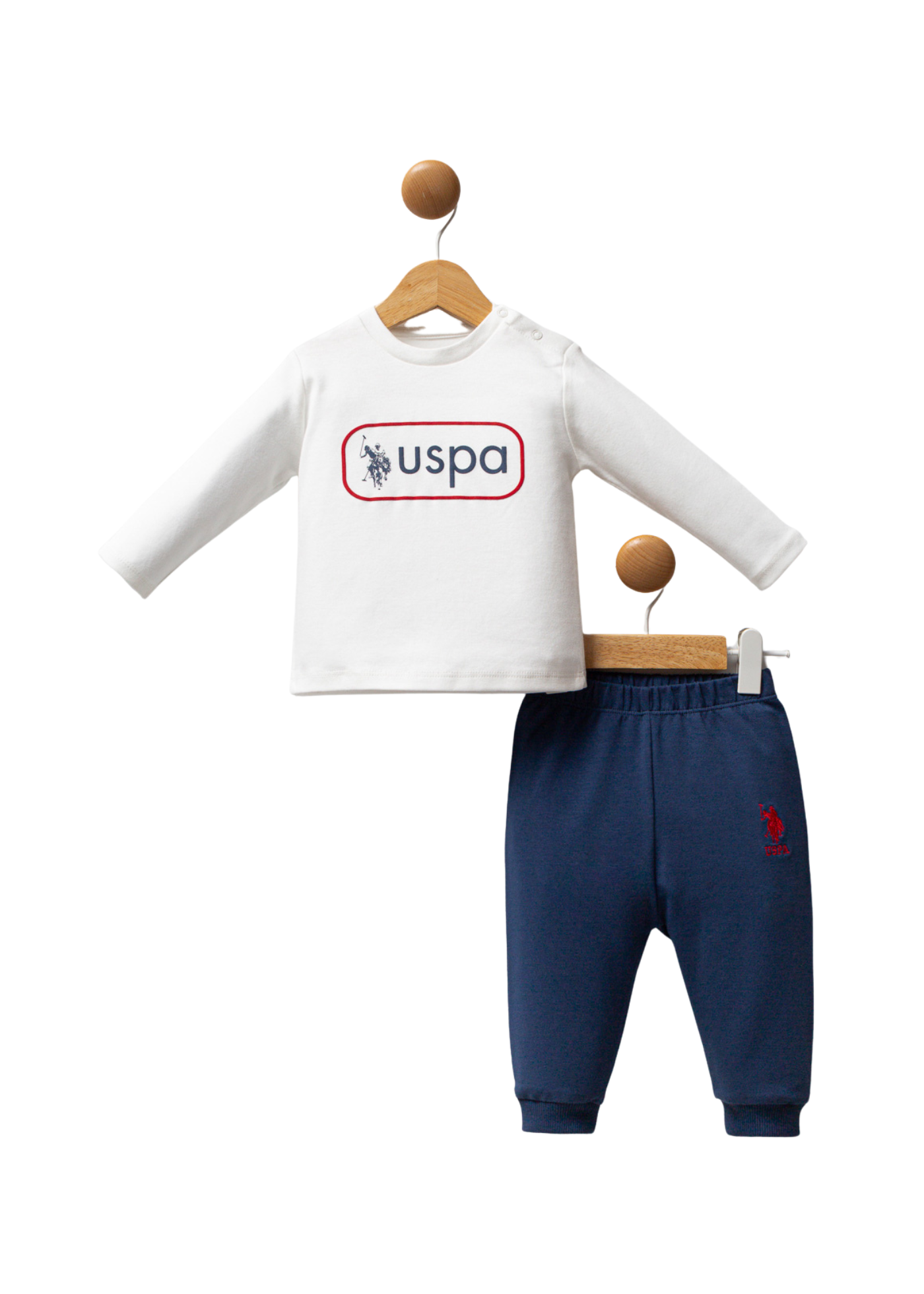Trening 3 Piese Hanorac cu Gluga Bleumarin cu Verde si Rosu, Pantaloni Lungi Bleumarin si Bluza Crem USB2574 Us Polo Assn