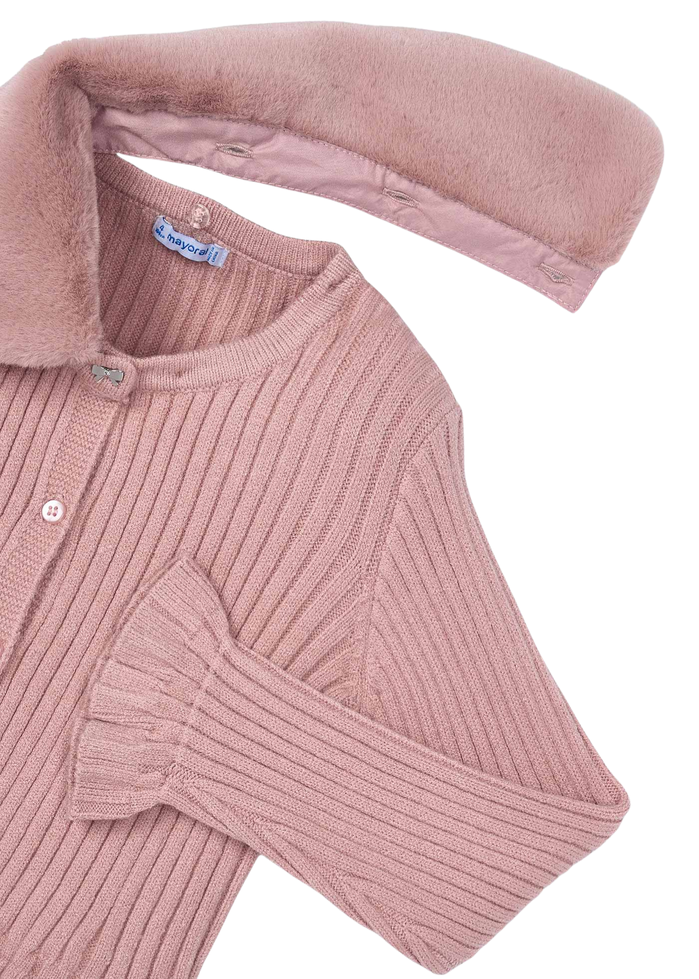 Cardigan Tricotat Roz Pudra cu Guler Blana 4311 Mayoral