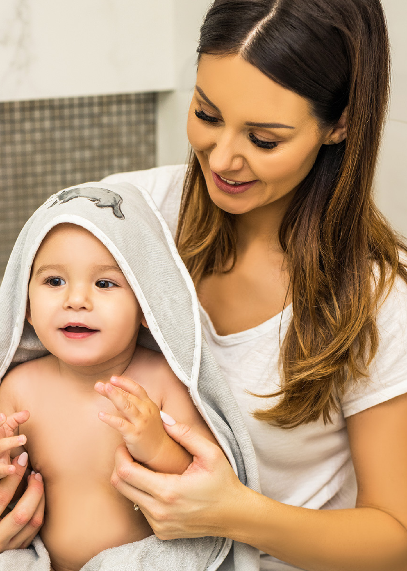 Prosop din Bumbac pentru Copii cu Gluga Velur Gri Babyono 100 x 100 cm 540/02 BabyOno