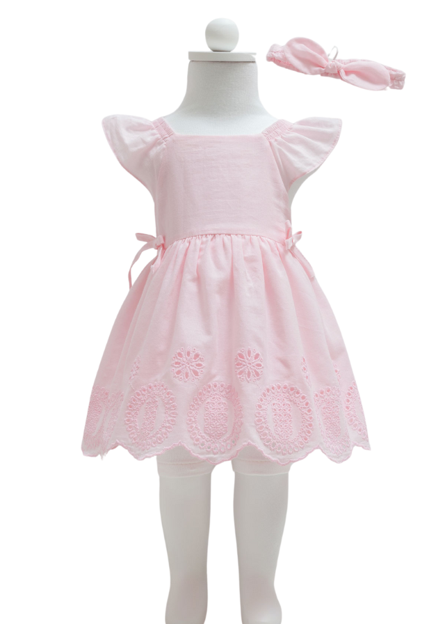 Rochie roz bumbac broderie sparta 9775 Mell Sweet Baby