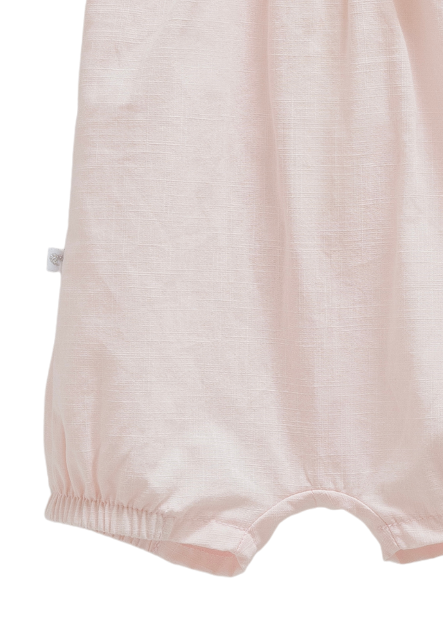 Salopeta Scurta Roz cu Volan pe Bust si Broderie Flori Serenity Girl TK1739 Mell Sweet Baby