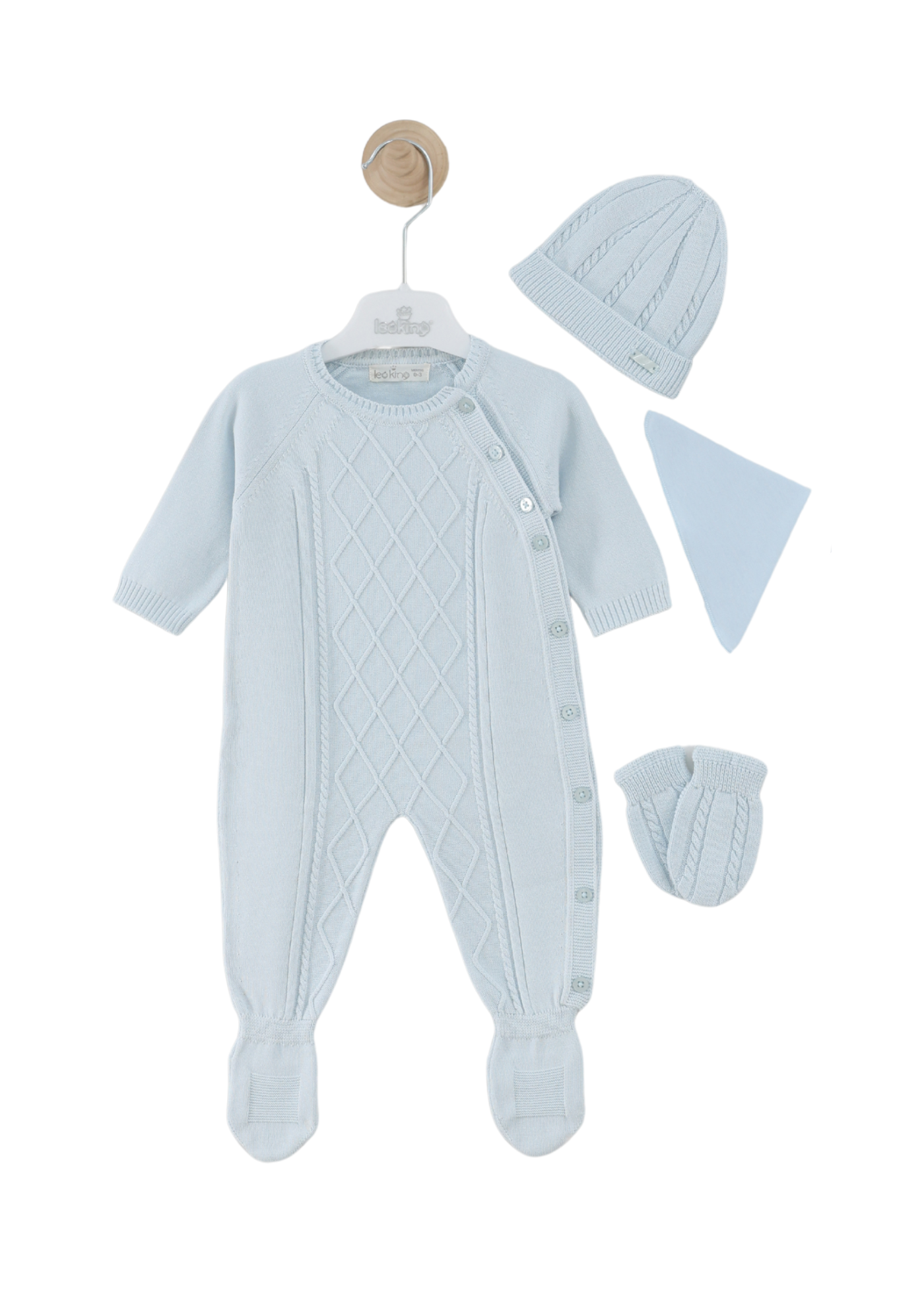 Set 6 Piese Maternitate Tricotat Bumbac Bleu cu Salopeta 3125 Leo king
