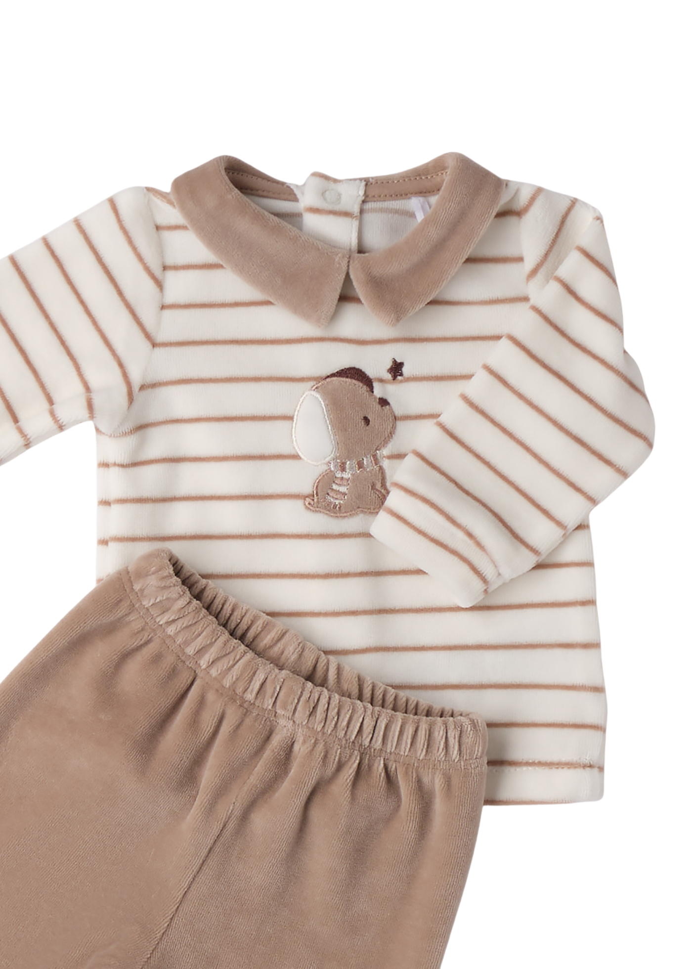Set 2 Piese Bluza si Pantaloni Velur Bej cu Catel 4.F004/00 iDO