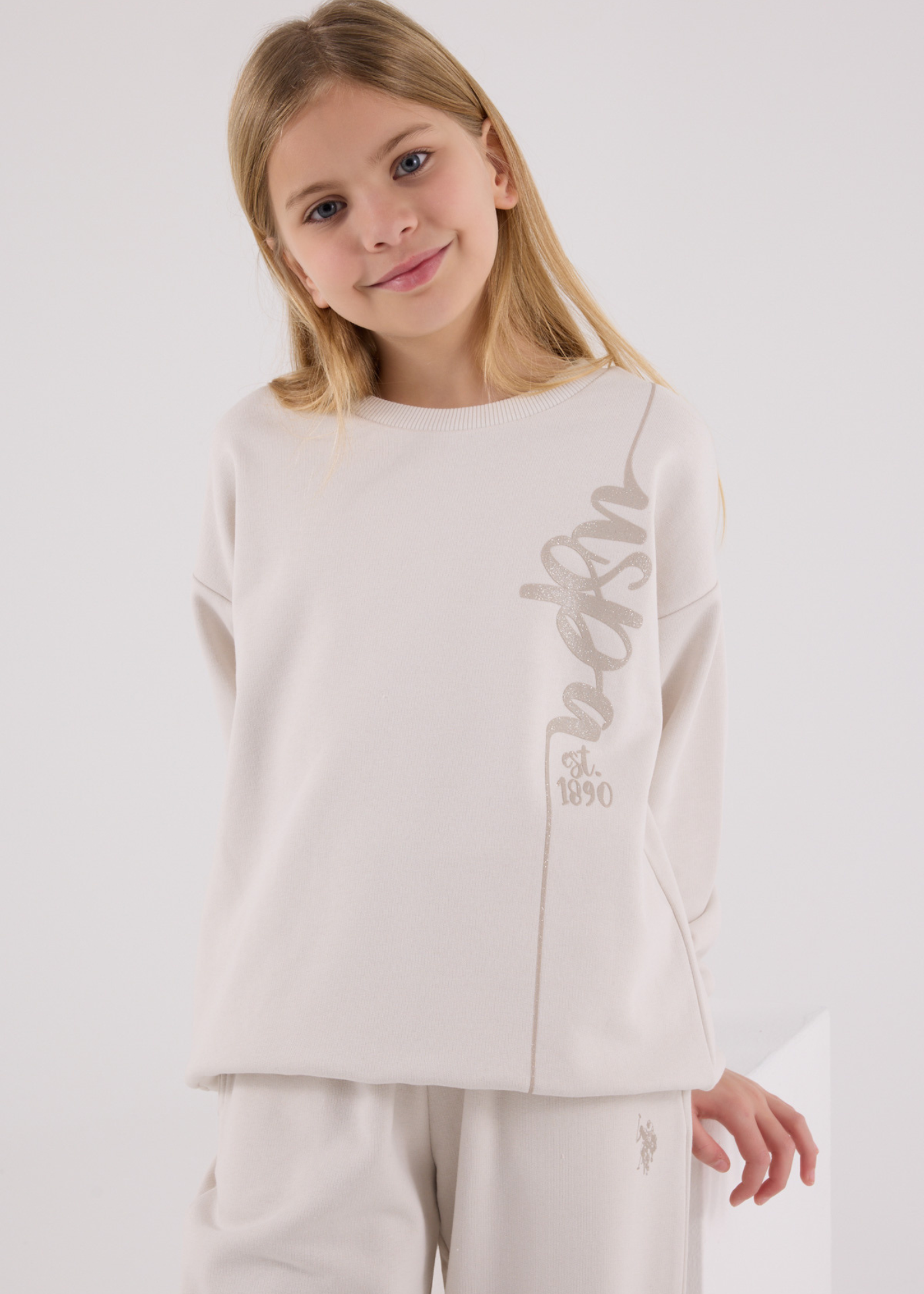 Trening 2 Piese Bej Bluza Sport Oversize si Pantaloni Lungi Evazati US2304-4 Us Polo Assn