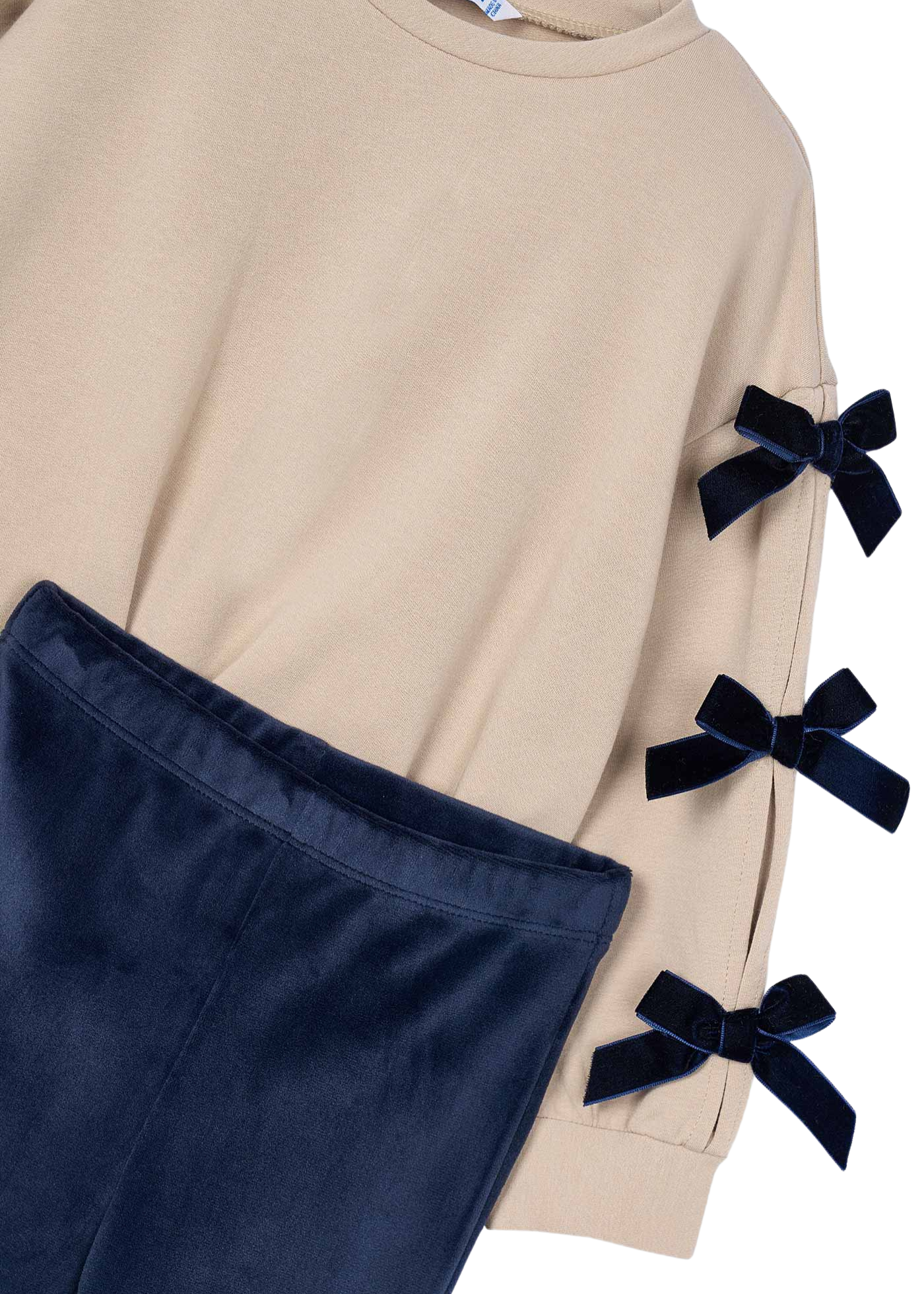 Set 2 Piese Bluza Bej cu Funde Catifea si Colanti Catifea Bleumarin 4725 Mayoral