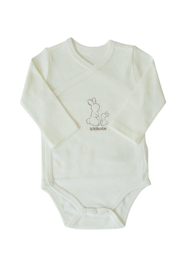 Set 2 Piese Body cu Maneca Lunga si Pantalon Alb din Bumbac Organic S80059 KitiKate