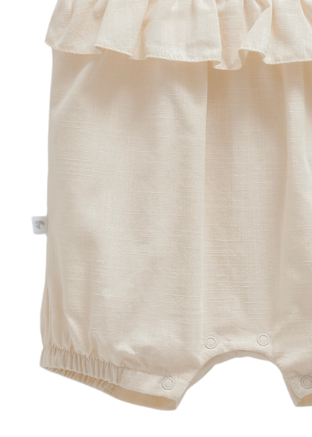 Salopeta Scurta Bej cu Bretele si Broderie pe Bust Serenity Girl TK1741 Mell Sweet Baby