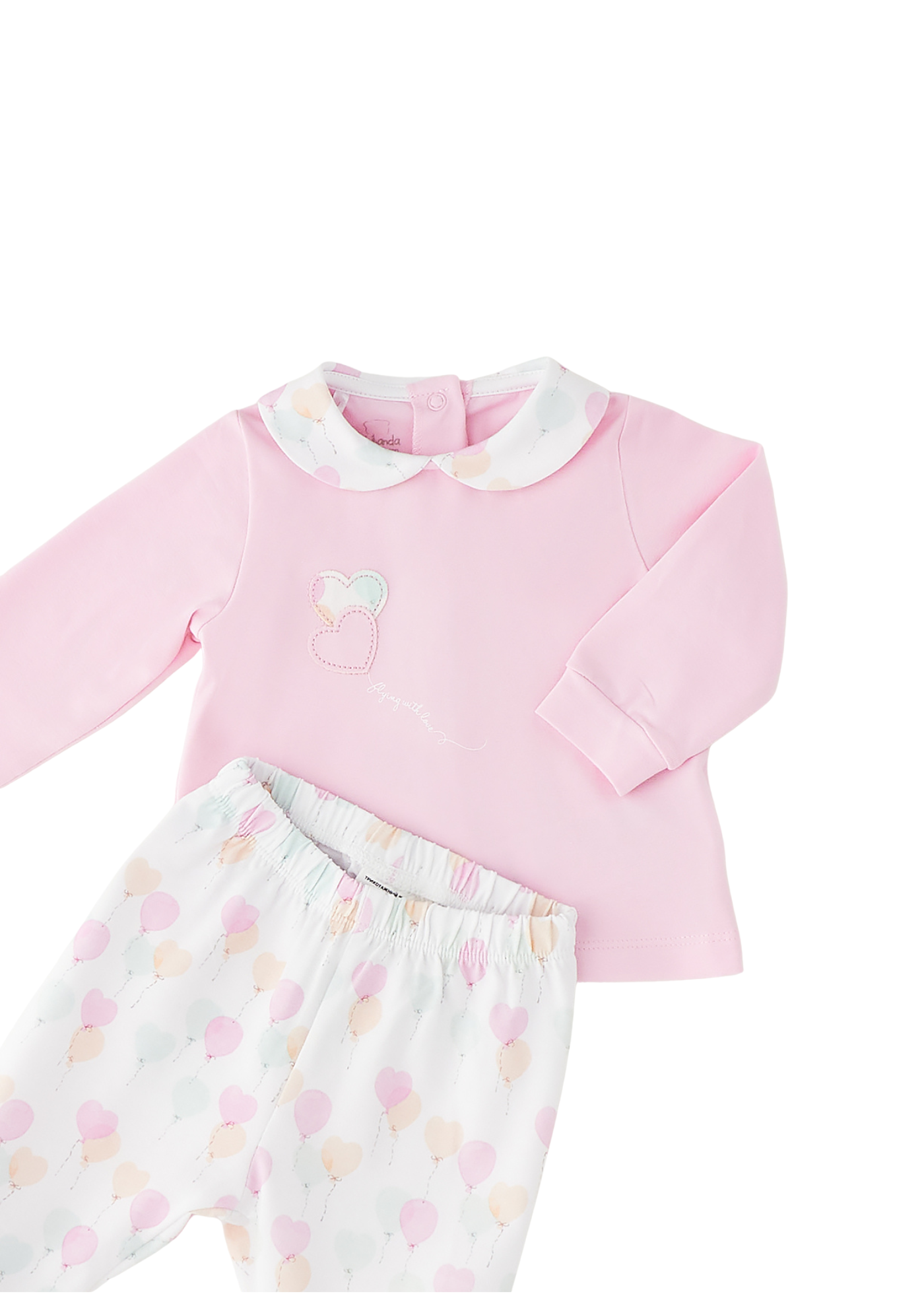 Set 2 Piese Bluza Roz Maneca Lunga Pantaloni Lungi Albi cu Baloane 3.G784/00 Minibanda
