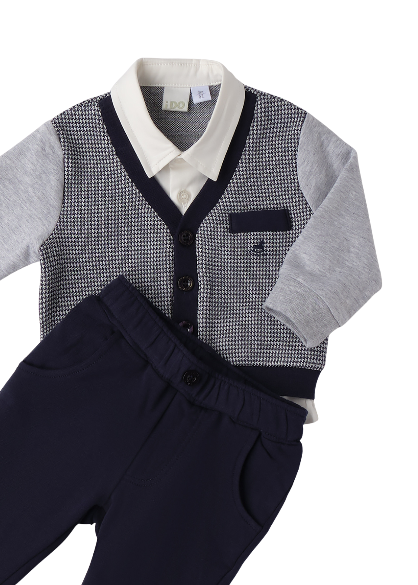 Set 2 Piese Bluza Bleumarin Pepit si Pantaloni Lungi Bleumarin 4.F018/00 iDO