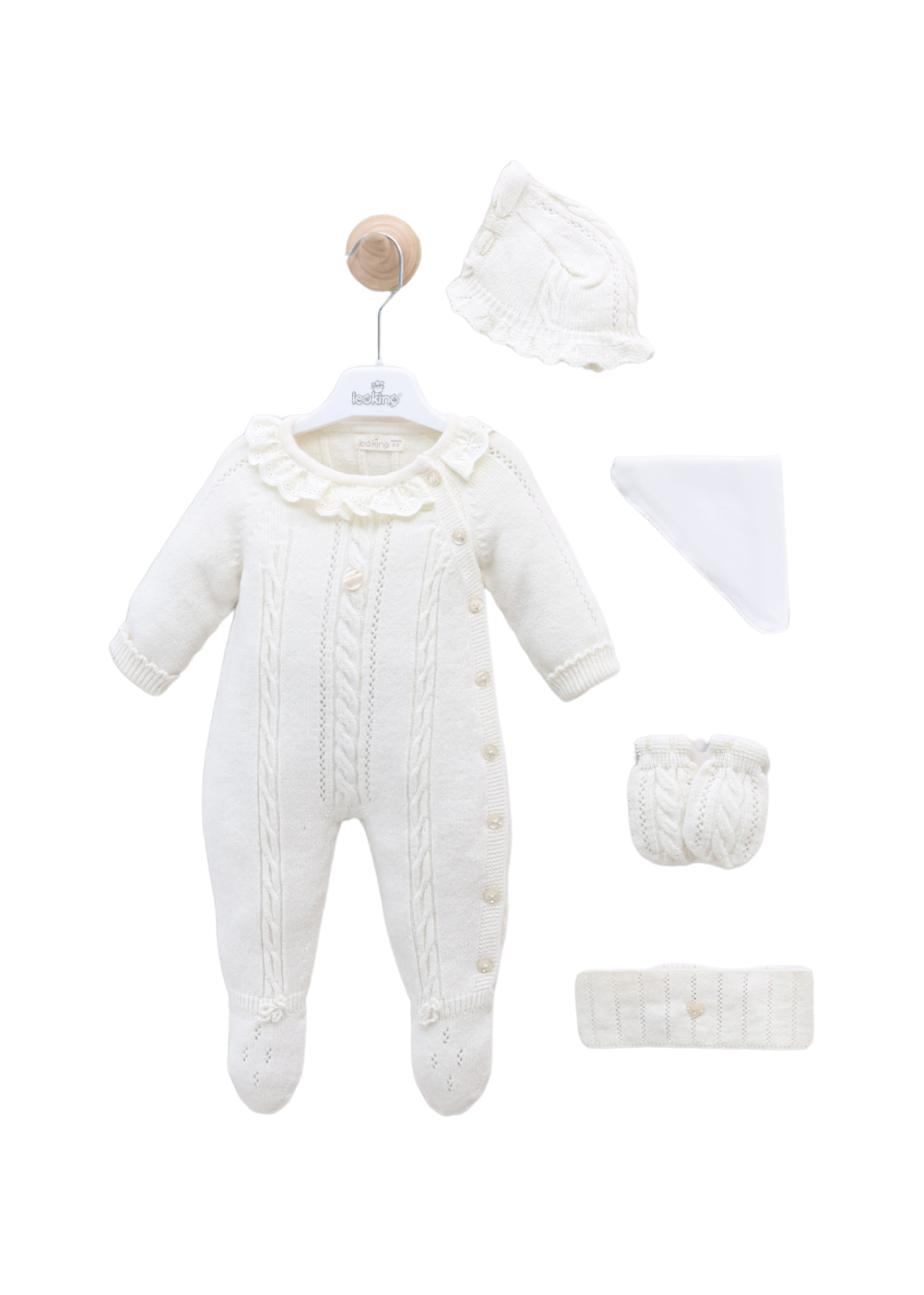 Set Maternitate 10 Piese Alb cu Lana Merinos 3443 Leo King