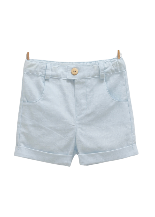 Set 2 Piese Camasa Crem cu Maneca Scurta si Pantaloni Scurti Bleu Serenity Boy TKE1750 Mell Sweet Baby