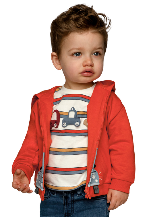 Long Sleeve Cream Blouse with Orange Stripes and Cars 2037 col 87 Mayoral