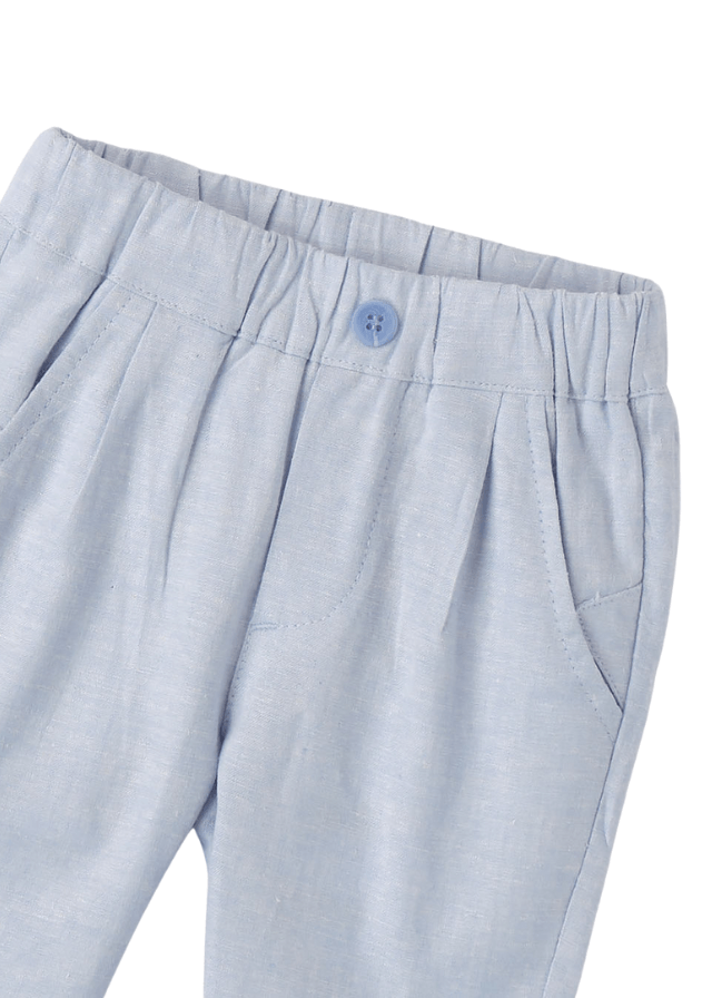 AnneBebe - Pantaloni Lungi Bleu din In cu Vascoza 8666 Minibanda