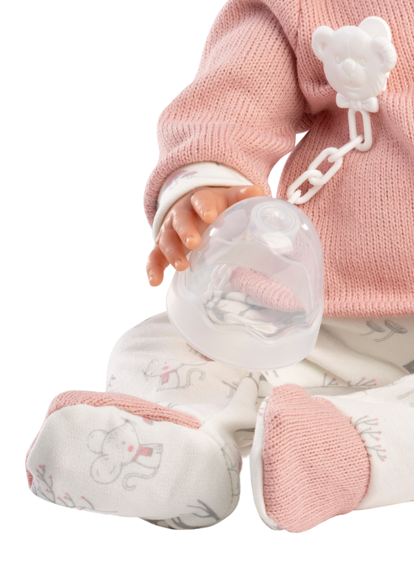 Papusa Ada, 42 cm, Fara Par, Corp Vinil+Textil cu Pantaloni Albi si Pulover Roz 10301 Guca Munecas