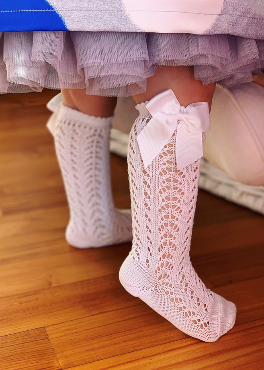 Ciorapi 3/4 crem din Bumbac Perforat cu Funda din Rips 2519/2 col 303 Condor