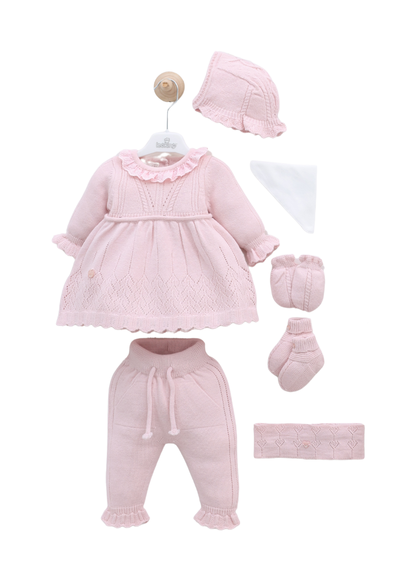 Set 8 Piese Maternitate Tricotat cu Lana Merinos Roz Rochie 3440 Leo King