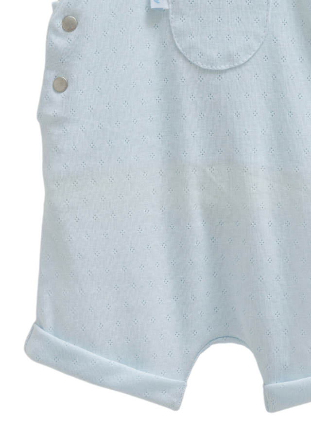 Set 2 Piese Salopeta Scurta Bleu si Tricou Crem Move Boy SLE1712 Mell Sweet Baby