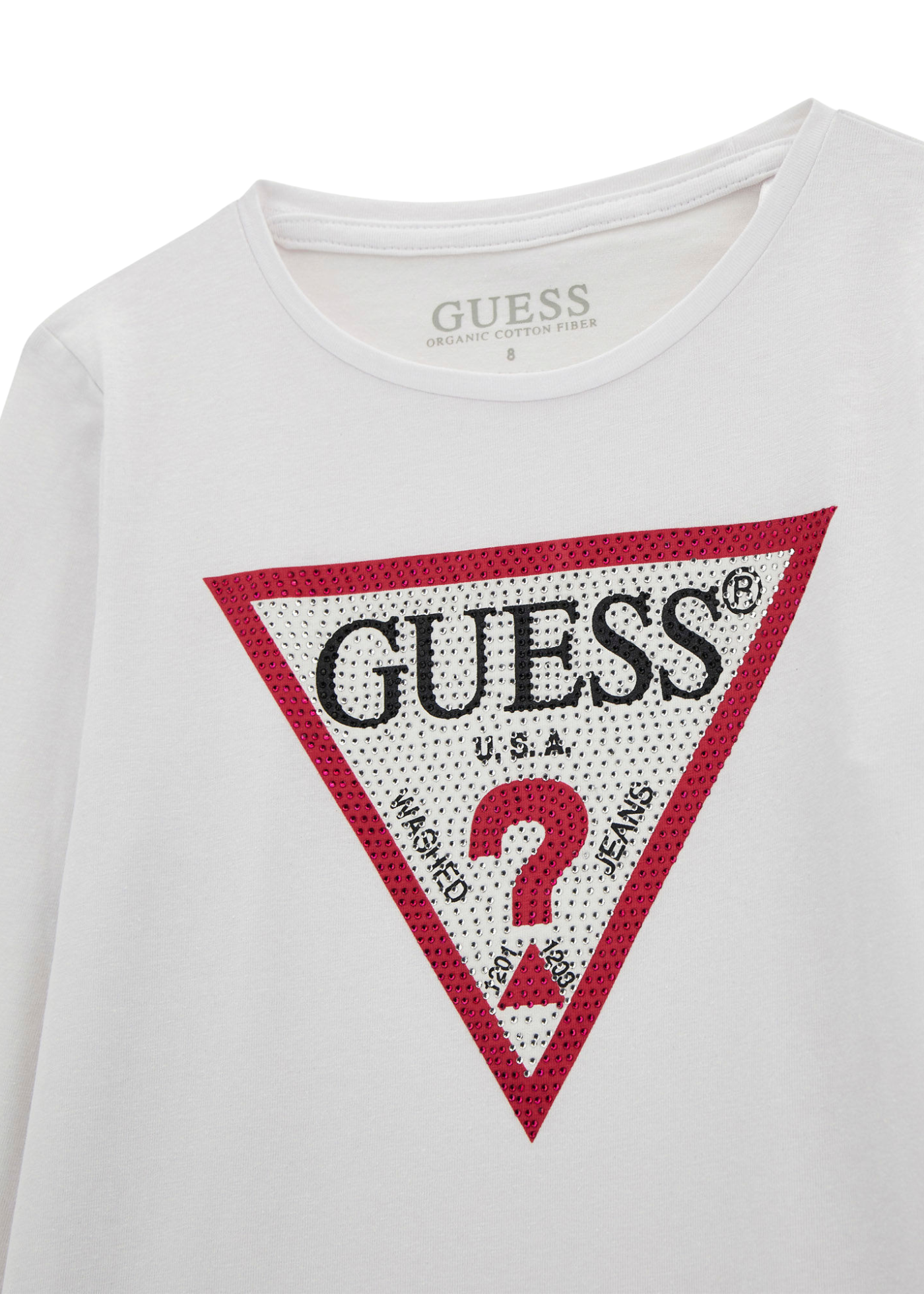 Bluza Alba cu Maneca Lunga cu Logo Rosu Triunghi J2YI50 K6YW1 G011 Guess