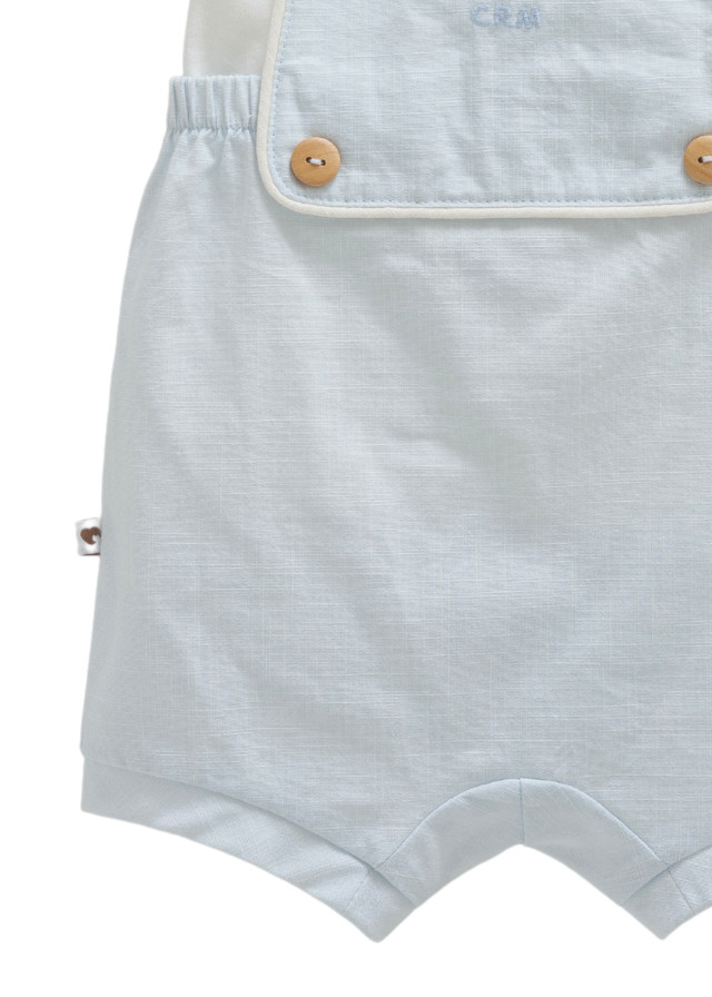 Set 2 Piese Salopeta Scurta Bleu si Tricou Crem Serenity Boy SLE1752 Mell Sweet Boy