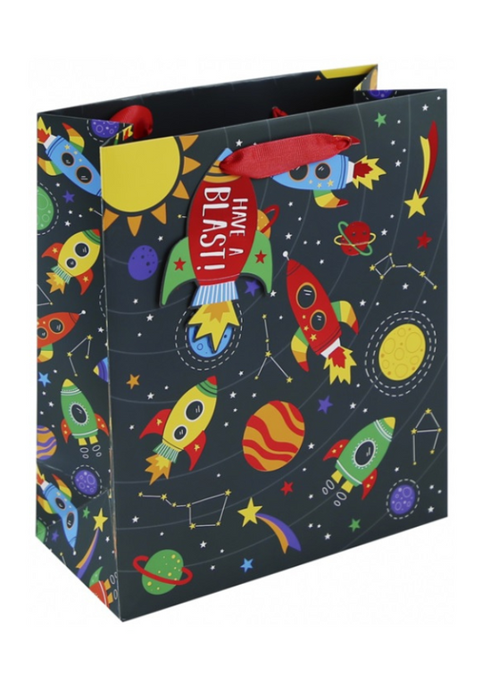 Gray Gift Bag with Planets and Space Shuttles GDSE 402
