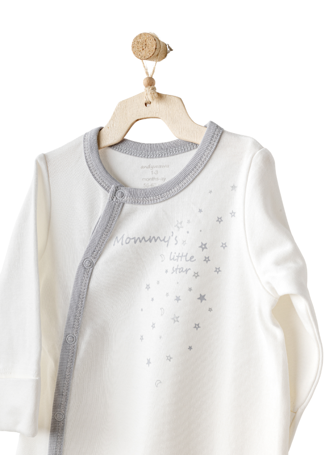 Salopeta Lunga Crem si Fes Gri cu Stele Mommy’s Little Star AC25705 Andywawa