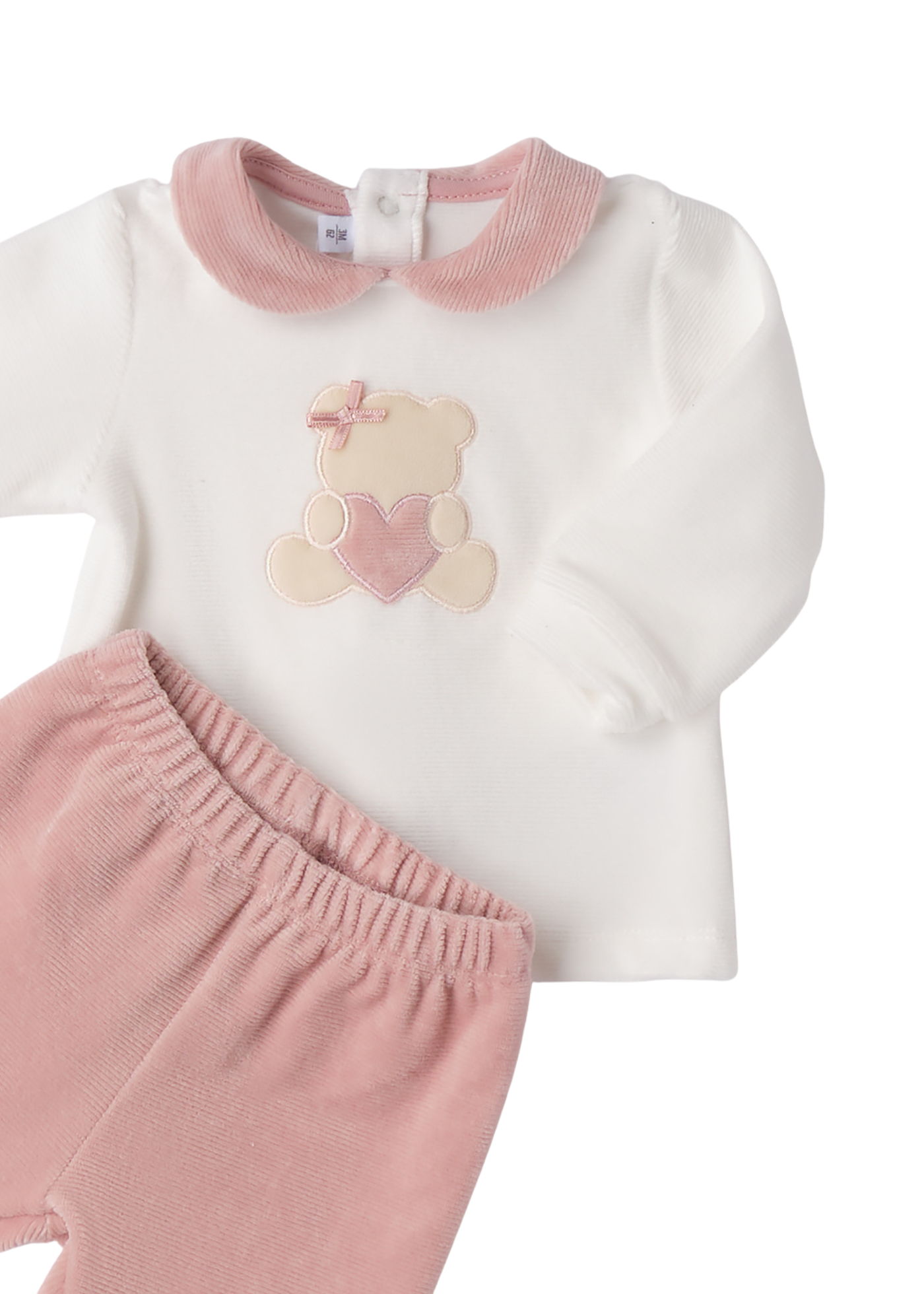 Set 2 Piese Velur Bluza si Pantaloni Crem cu Roz Pudra 3.F765/00 Minibanda