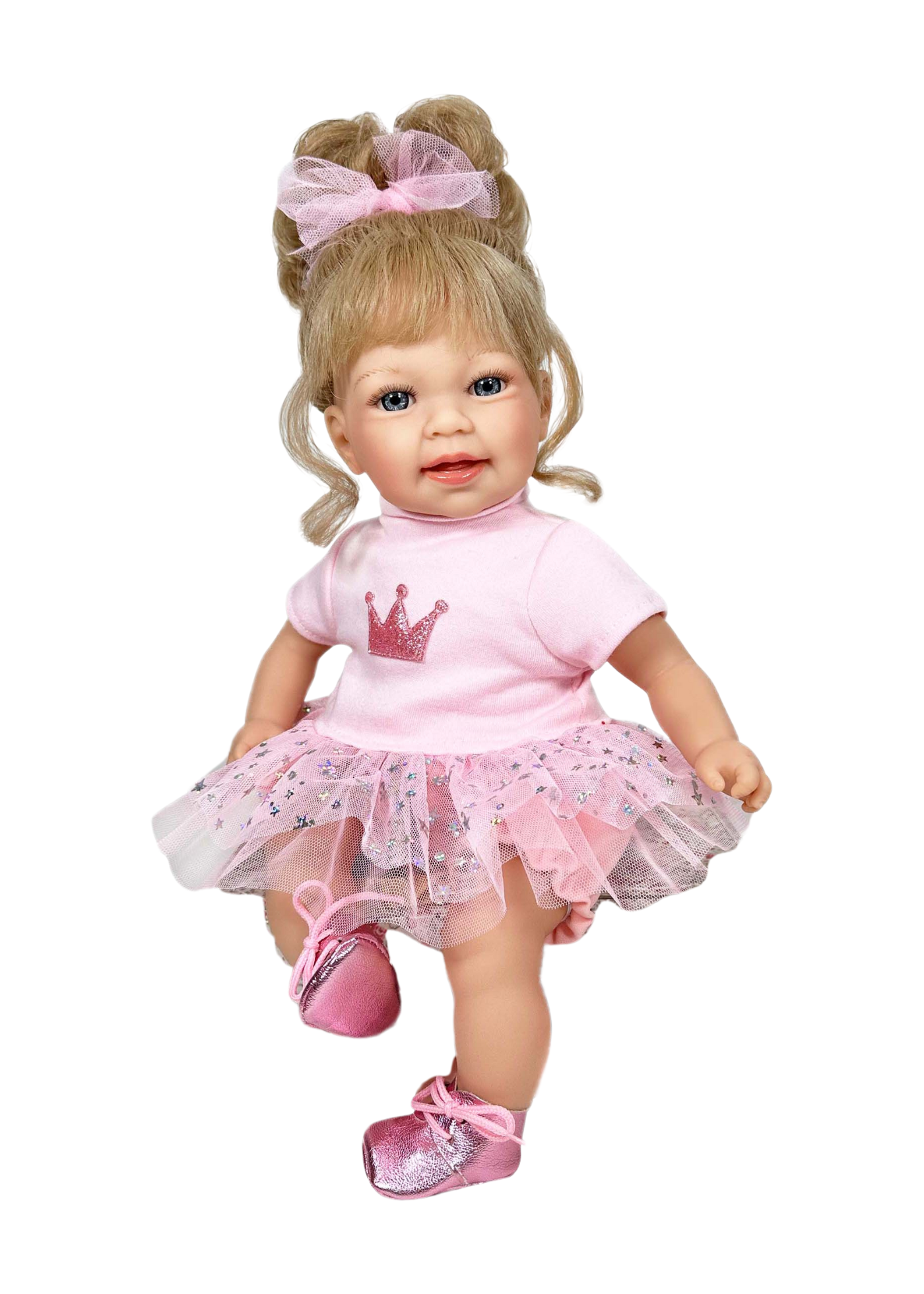 Papusa Parfumata Susi Blonda cu Mecanism Fustita Tull Roz cu Sclipici – 40 cm – 5163 – Nines