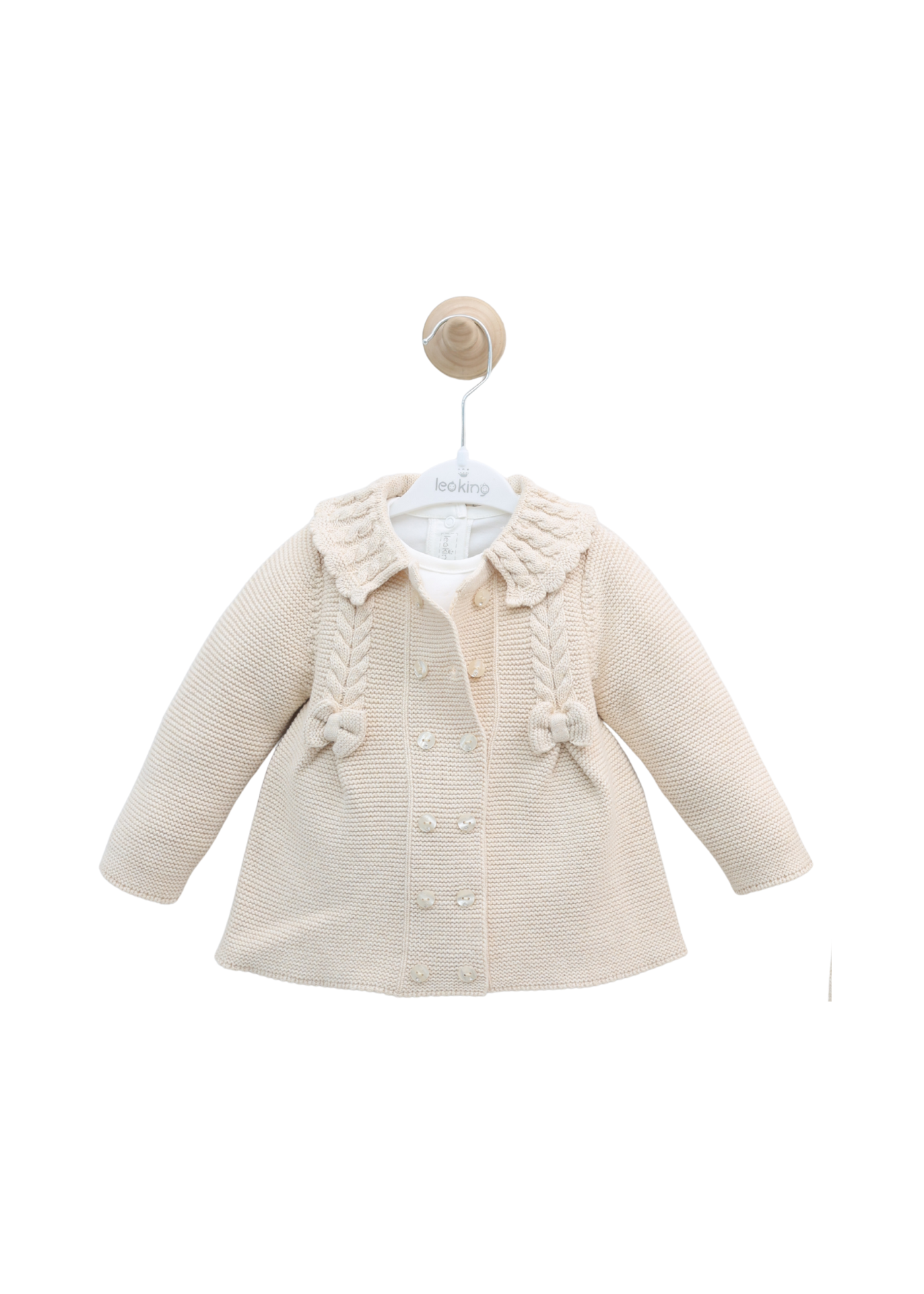 Set 3 Piese Jacheta si Pantaloni Tricotate Bej si Bluza din Bumbac 8032 Leo King