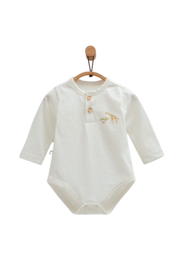 Set 2 Body cu Maneca Lunga Crem cu Imprimeu Animale Safari Time BE1366 Mell Sweet Baby