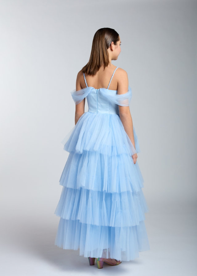 Elegant Blue Tulle Ceremony Dress with Ruffles 10-15 Years 5517 Kanilla
