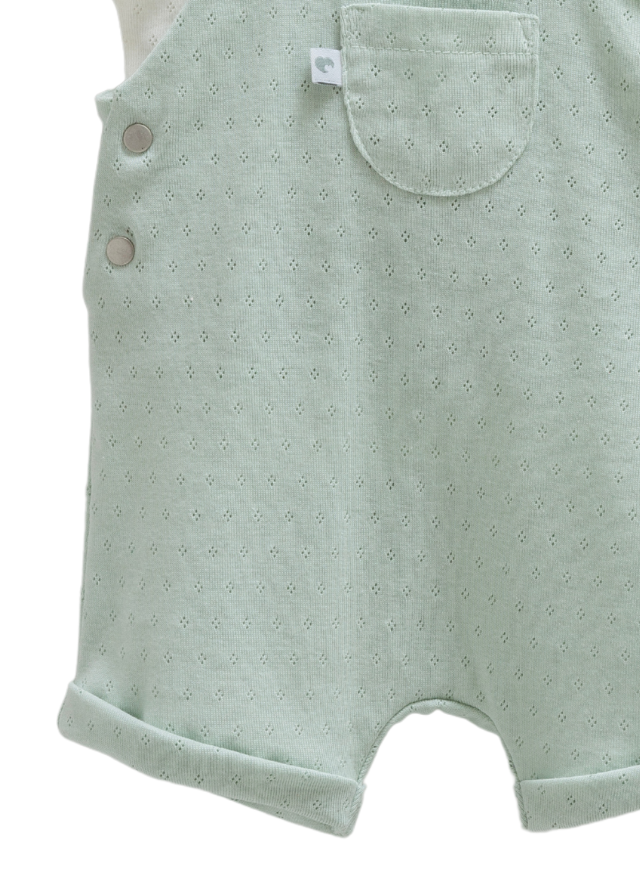 Set 2 Piese Salopeta Scurta Verde si Tricou Crem Move Boy SLE1712 Mell Sweet Baby