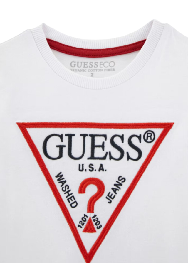 Tricou Alb Cu Maneca Scurta Cu Logo Triunghi Rosu N4YI37 K8HM4 G011 Guess