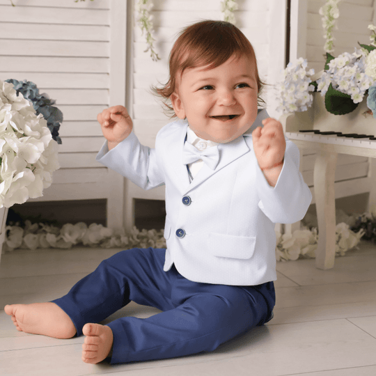Elegant Boy's Suit Octav Blue Jacket With Picks White Vest AnneBebe 