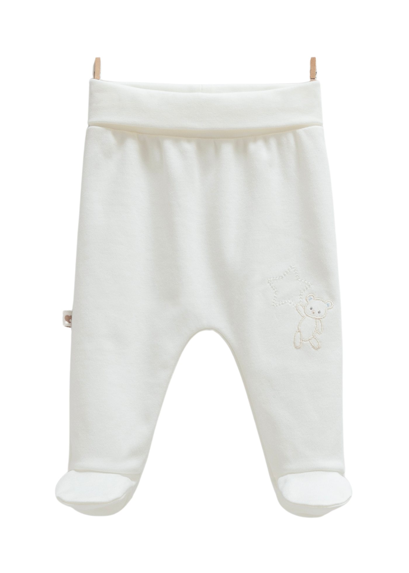 Set 2 Perechi de Pantaloni din Bumbac cu Picior Crem cu Ursuleti APE1465 Mell Sweet Baby