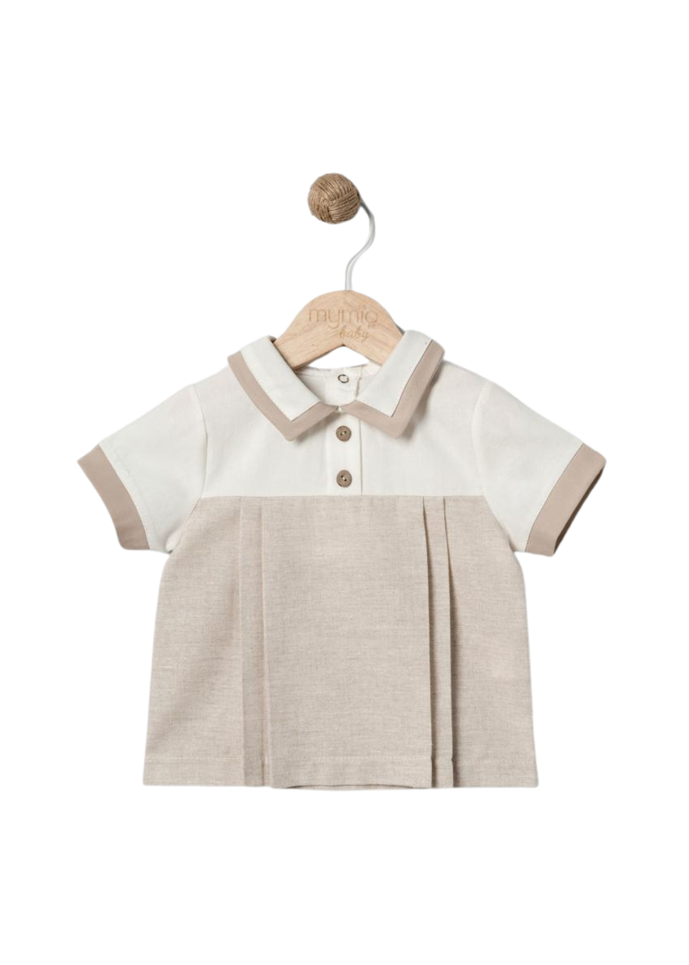 Set 2 Piese Bej Bluza cu Guler si Maneca Scurta si Pantaloni Scurti 4592 MyMio