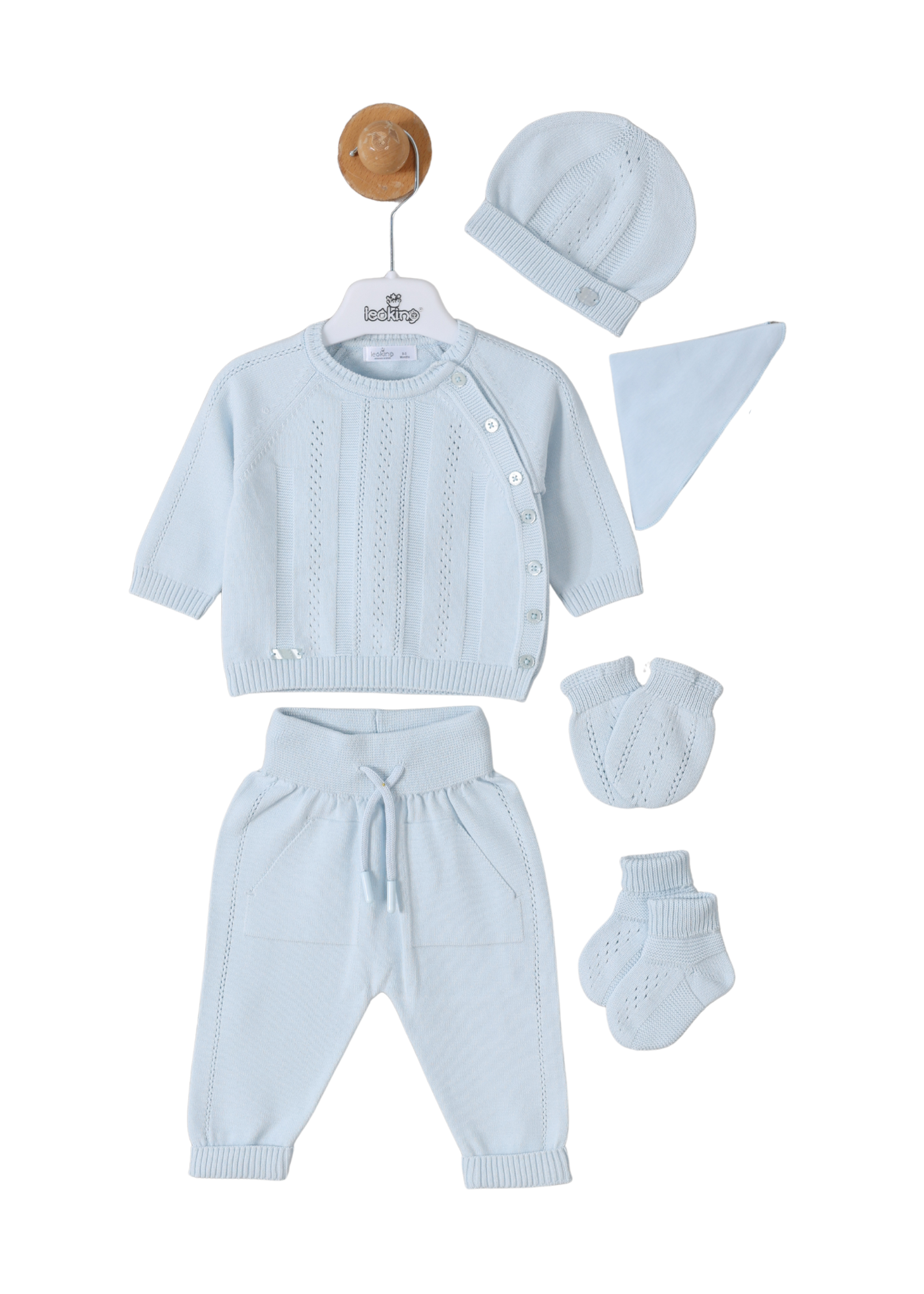 Set 9 Piese Maternitate Tricotat Bumbac Bleu Bluza si Pantaloni 3113 Leo King