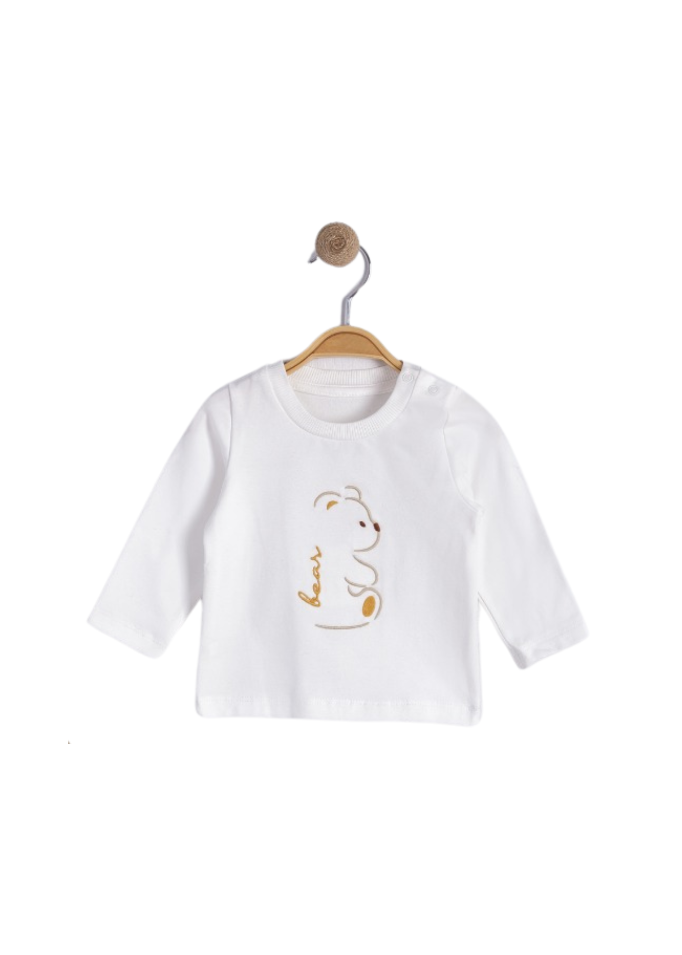Set 3 Piese Jacheta din Plus Bej Bluza Crem cu Urs si Pantaloni Lungi Bej 16285 Bebus