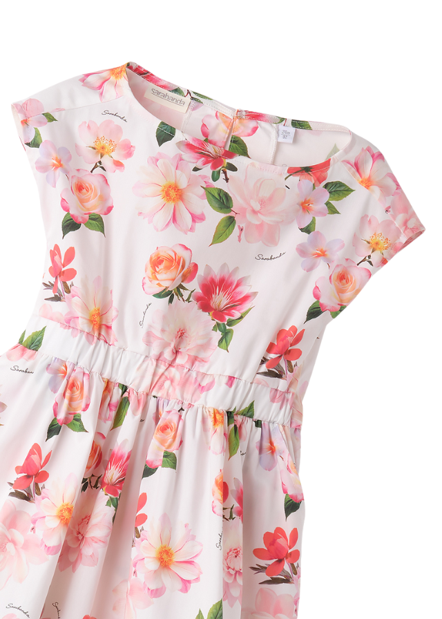 Rochie Alba Fara Maneci cu Imprimeu Flori Multicolore 0.B230/00 Sarabanda