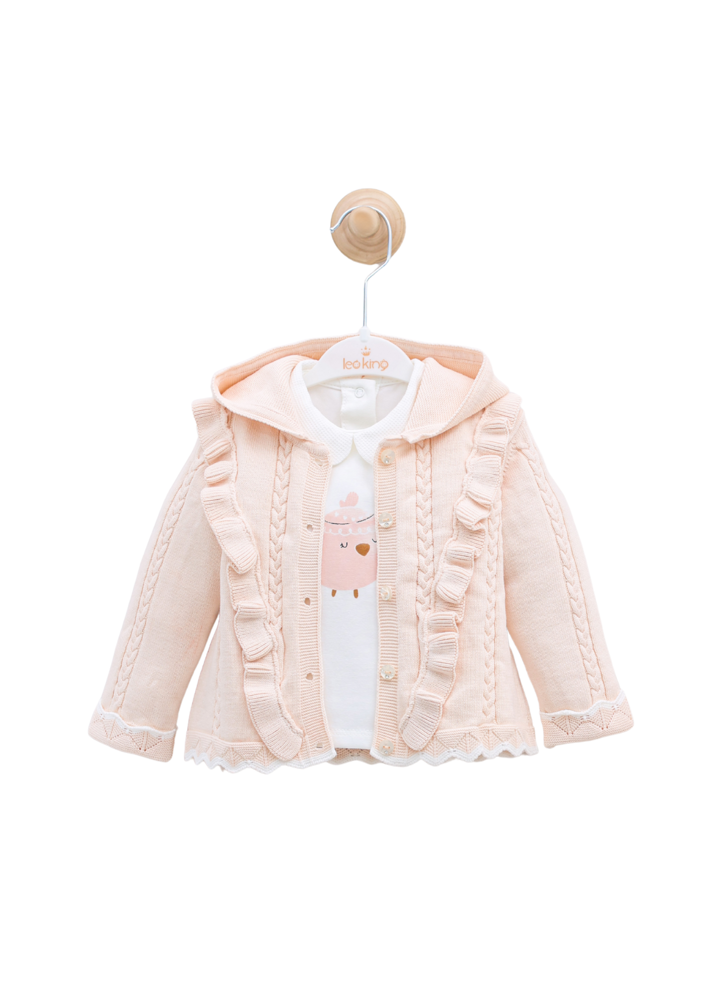 Set 3 Piese Somon Bluza si Pantaloni Tricot si Bluza Bumbac cu Pui 8456 Leo King