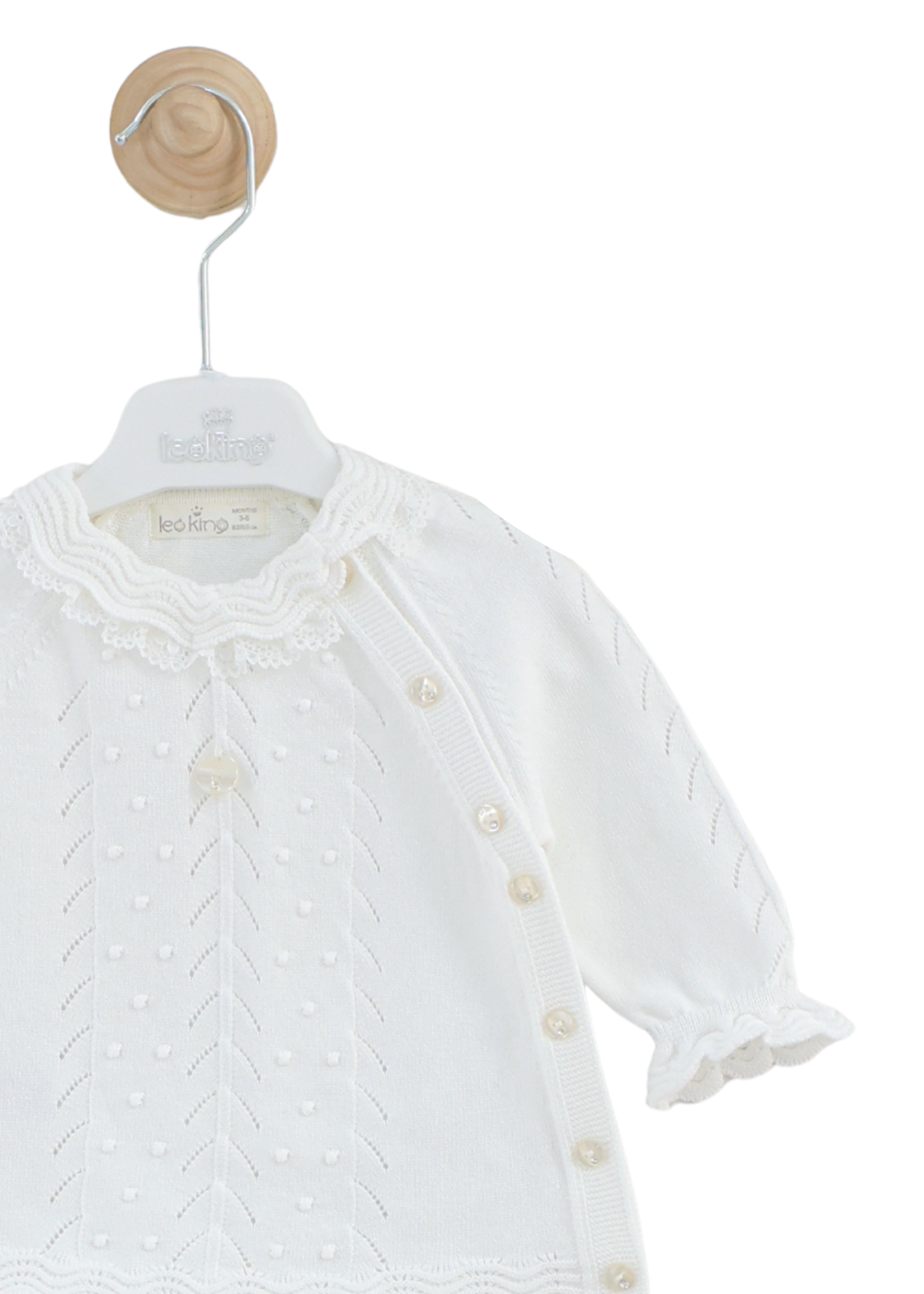 Set 3 Piese Tricotat Bluza ,Pantaloni si Caciula Alb 8538 Leo King