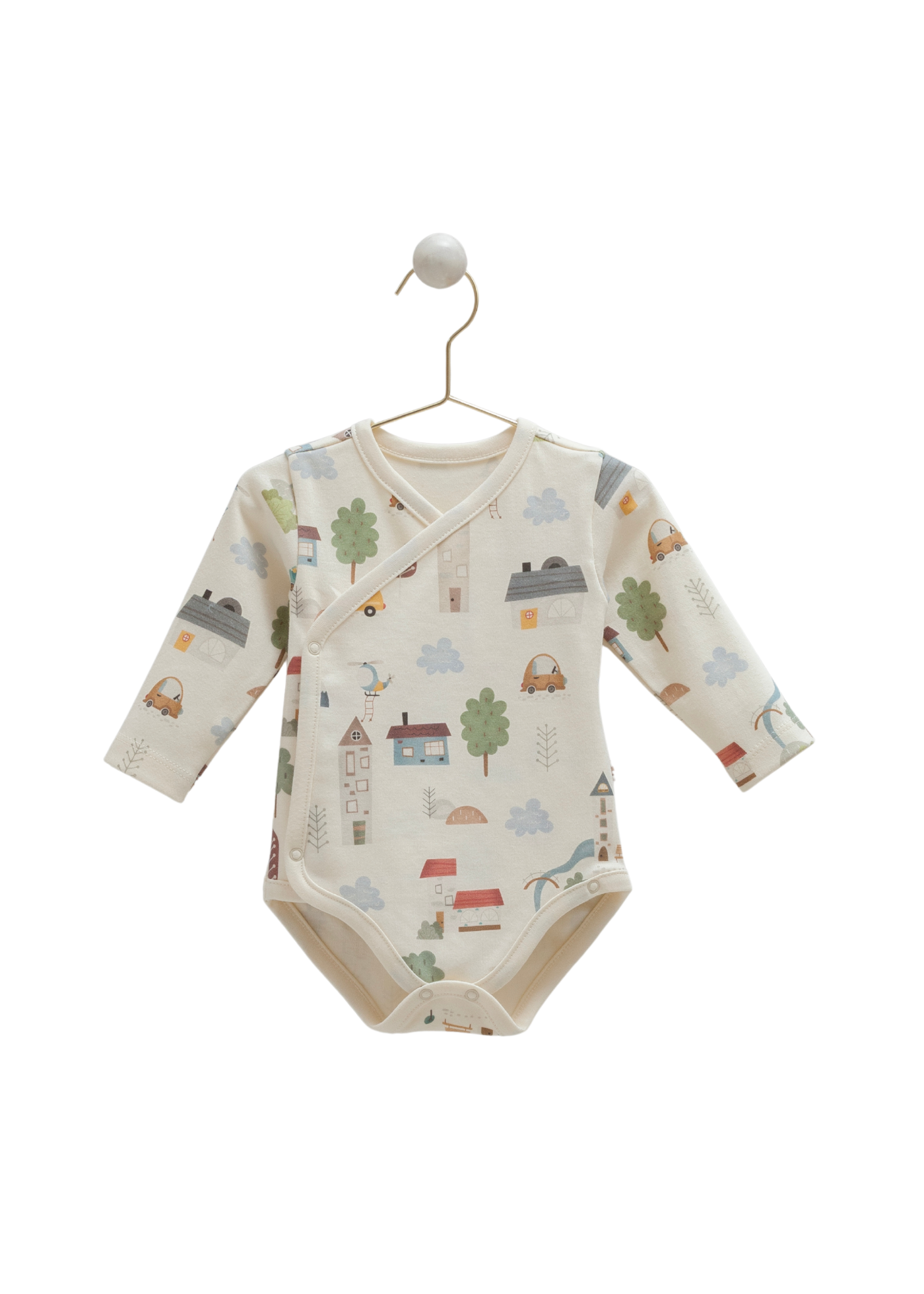 Set 3 Biese Body cu Maneca Lunga si Pantaloni Lungi cu Picior Bej cu Imprimeu si Scutec din Muselina Verde Menta BPB2183 Mell Sweet Bay